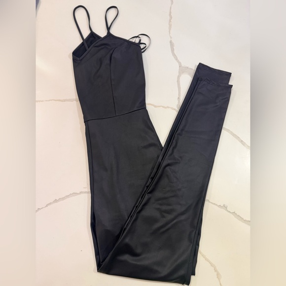 Small Black Pleather Jumpsuit Onesie S - Picture 3 of 5